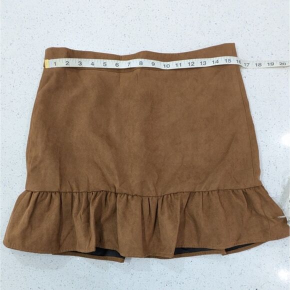 NWT J. Crew Factory Women's Brown Faux Suede Ruffle Mini Skirt Lined Western 8 - Picture 4 of 10
